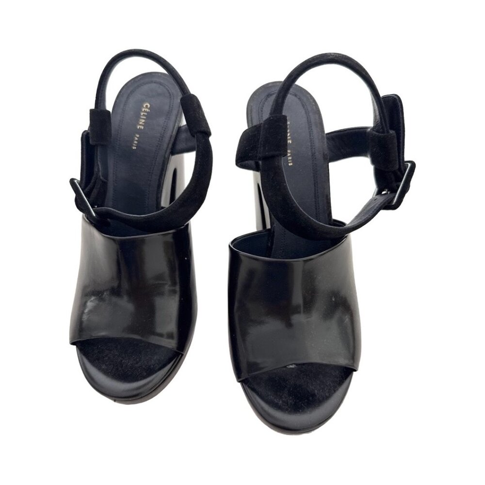 New Celine patent suede black sandal heels size 37.5